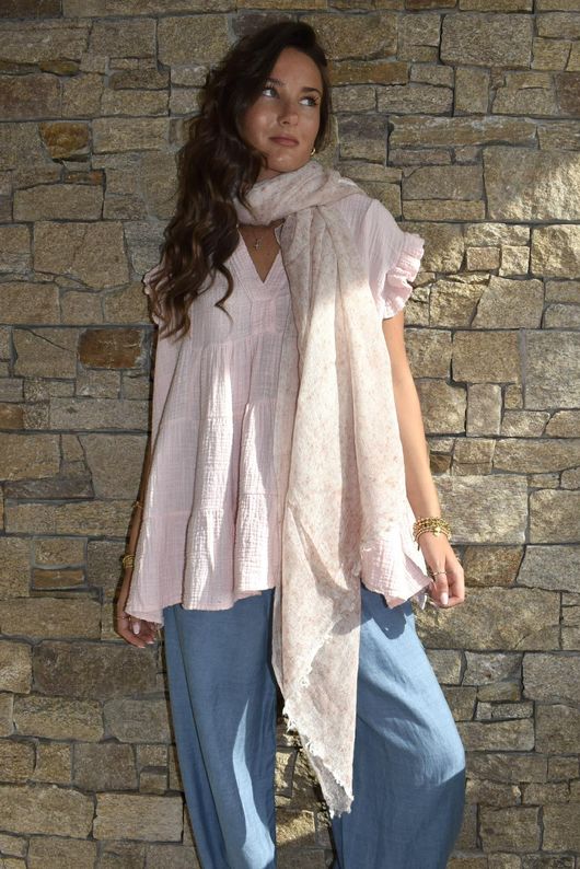 Tasha Cushion Cotton Cap Sleeve Tier Top Seashell